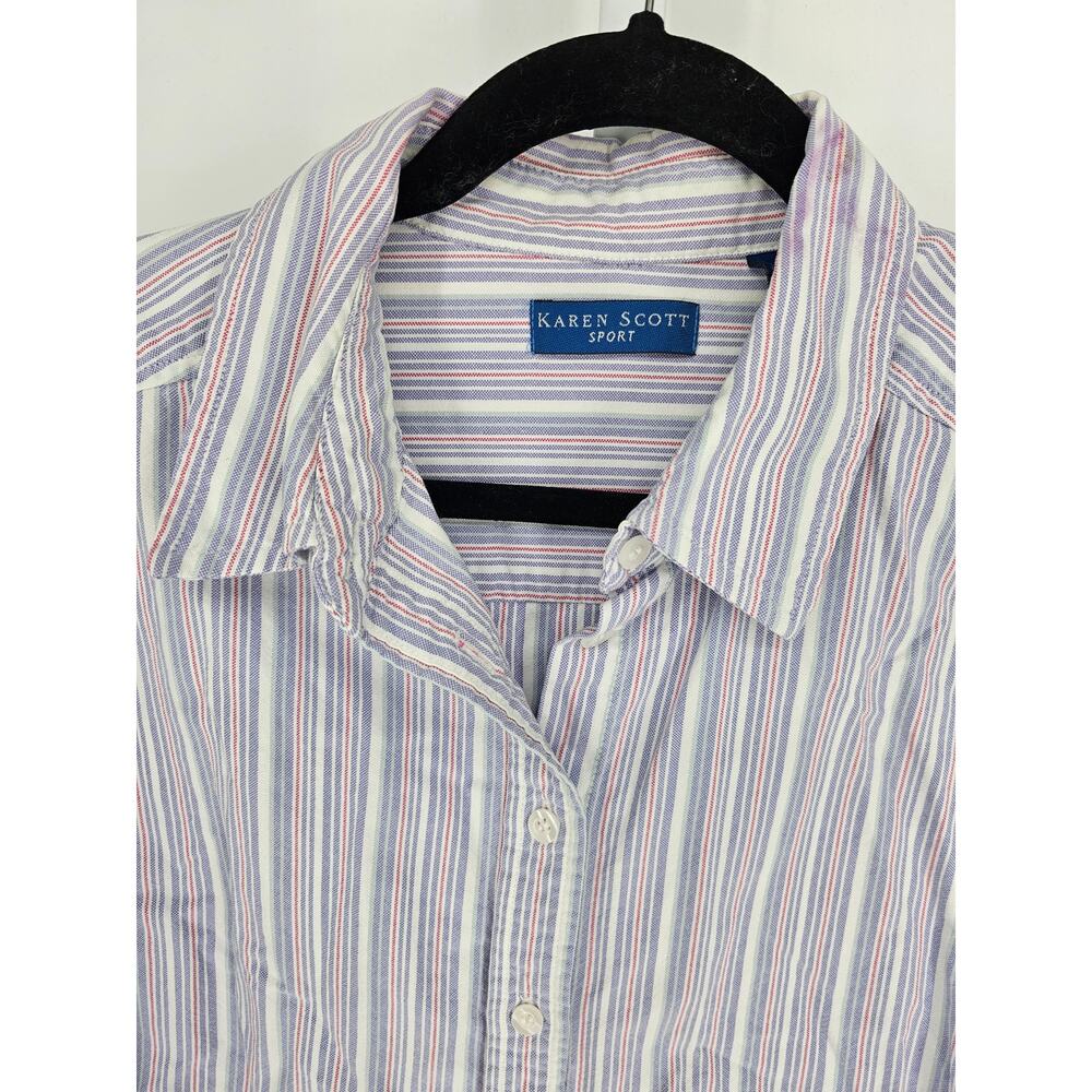 Karen Scott Womens Stripped 3/4 Sleeve Collared Button Down Cotton Shirt Size XL - Picture 3 of 5